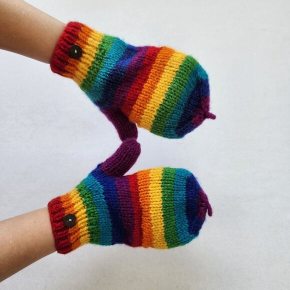 Rainbow Convertible Fingerless Mittens Gloves Pride Rainbow Dash Colorful Cute - Picture 3 of 7